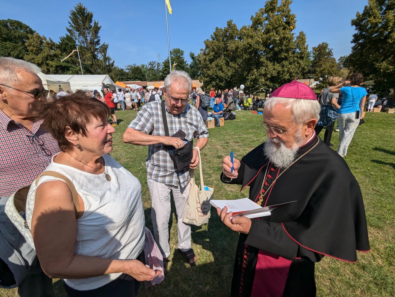 Menschen bei einem Fest auf einer Wiese